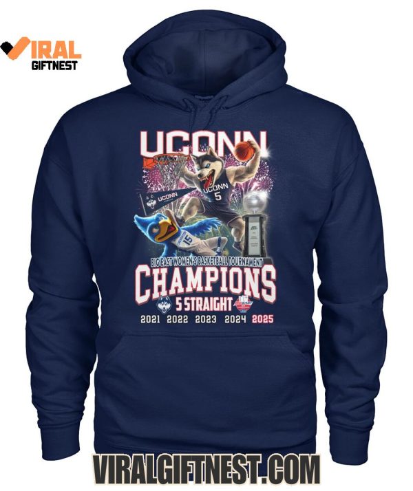 2025 UConn Huskies Big East Women’s Basketball Tournament Champions “5 Straight” Limited Edition Shirts