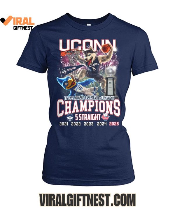 2025 UConn Huskies Big East Women’s Basketball Tournament Champions “5 Straight” Limited Edition Shirts