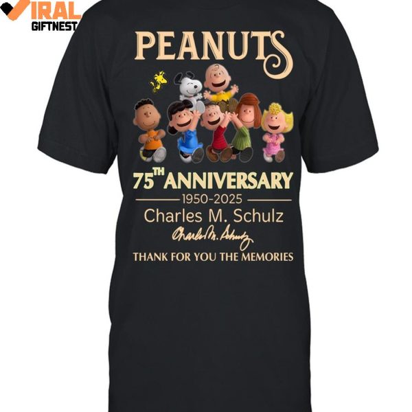 Peanuts 75th Anniversary 1950-2025 Charles M.Schulz Thank You For The Memories Shirts